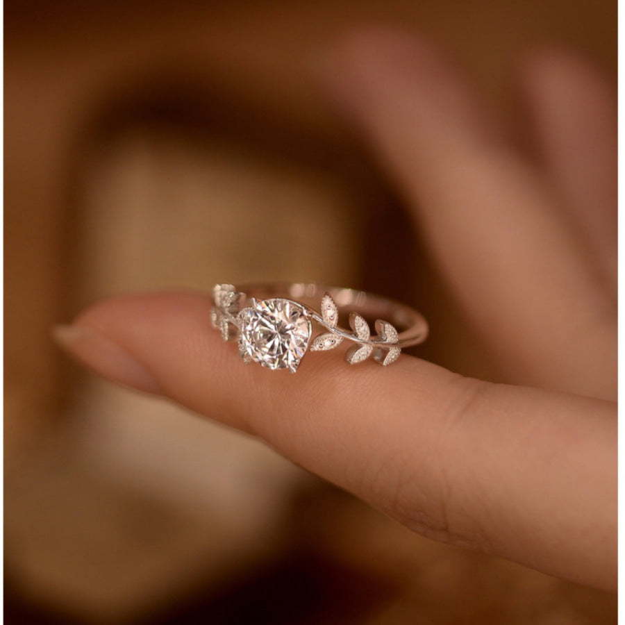 1 Carat Moissanite 925 Sterling Silver Leaf Ring Silver / One Size Apparel and Accessories