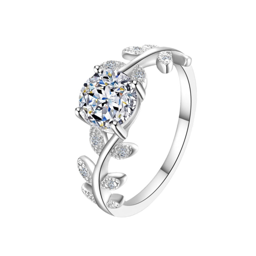 1 Carat Moissanite 925 Sterling Silver Leaf Ring Silver / One Size Apparel and Accessories