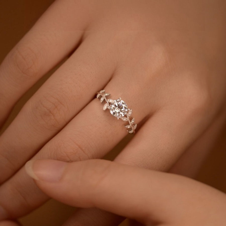 1 Carat Moissanite 925 Sterling Silver Leaf Ring Silver / One Size Apparel and Accessories