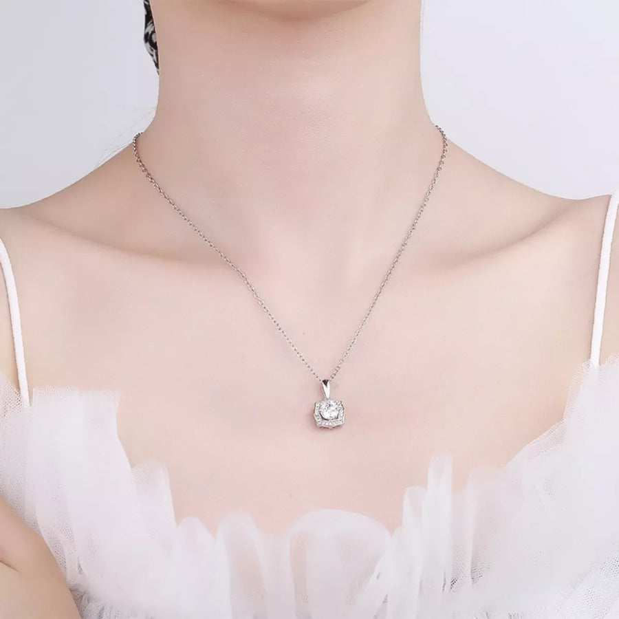 1 Carat Moissanite 925 Sterling Silver Necklace Silver / One Size Apparel and Accessories
