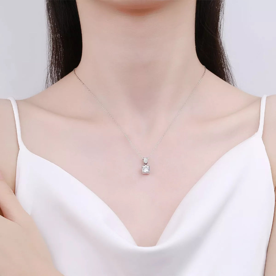 1 Carat Moissanite 925 Sterling Silver Necklace Silver / One Size Apparel and Accessories