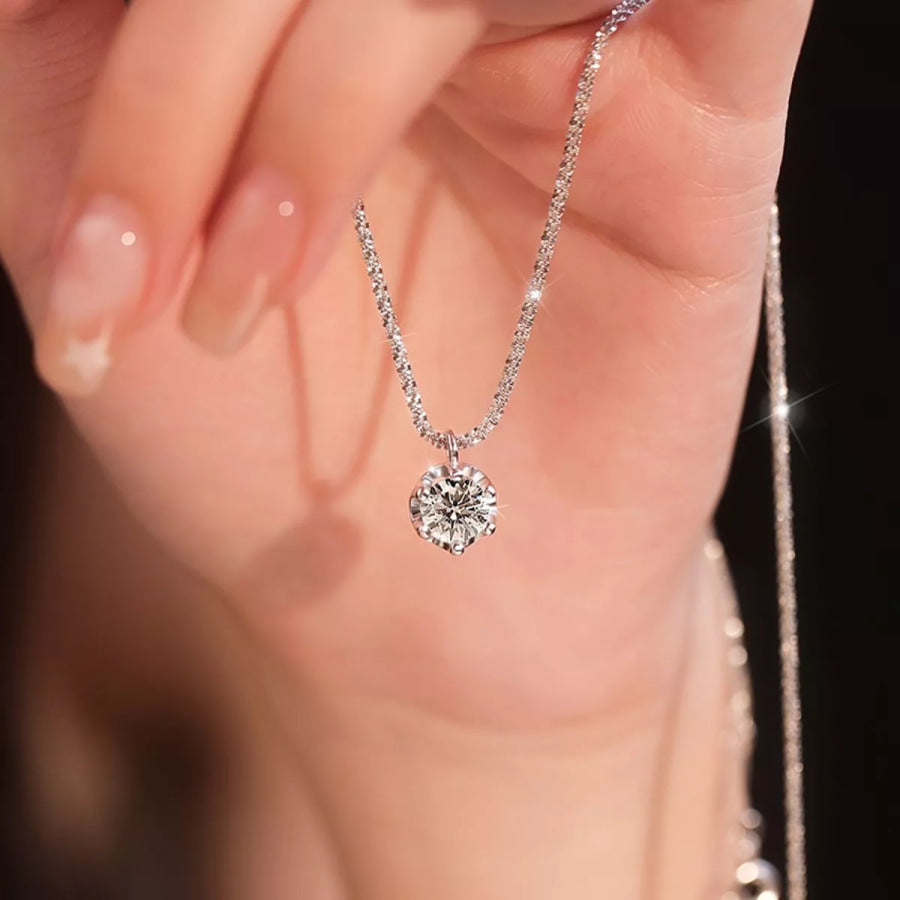 1 Carat Moissanite 925 Sterling Silver Necklace Silver / onesize Apparel and Accessories