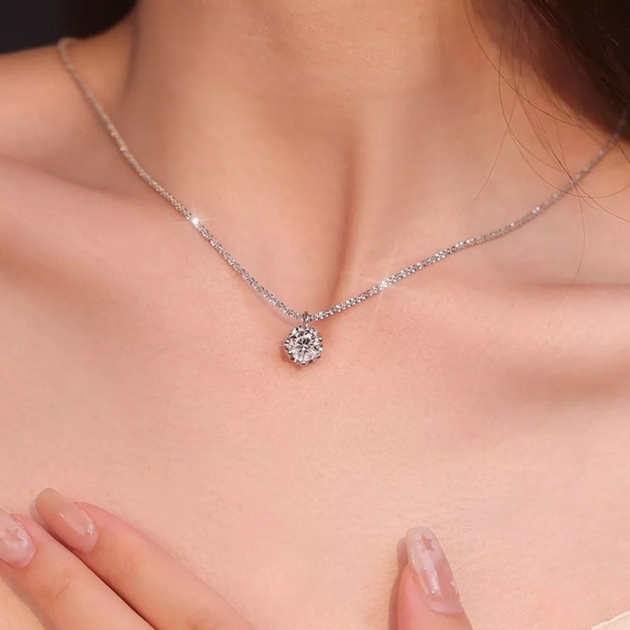 1 Carat Moissanite 925 Sterling Silver Necklace Silver / onesize Apparel and Accessories