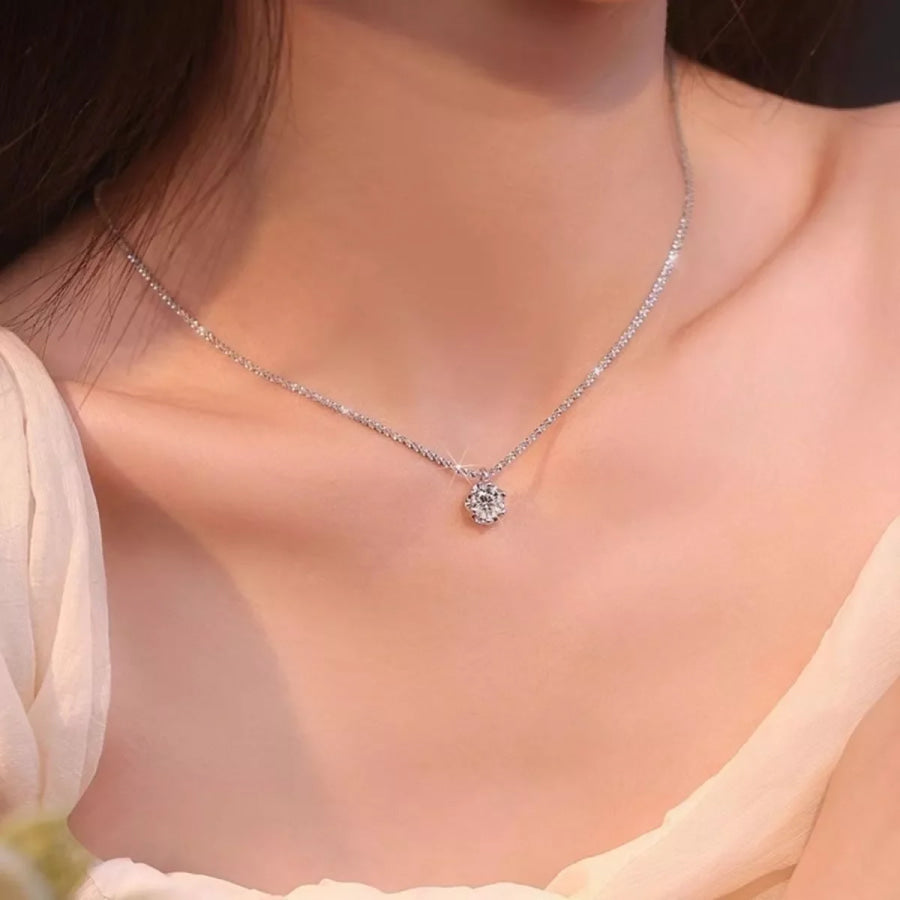 1 Carat Moissanite 925 Sterling Silver Necklace Silver / onesize Apparel and Accessories