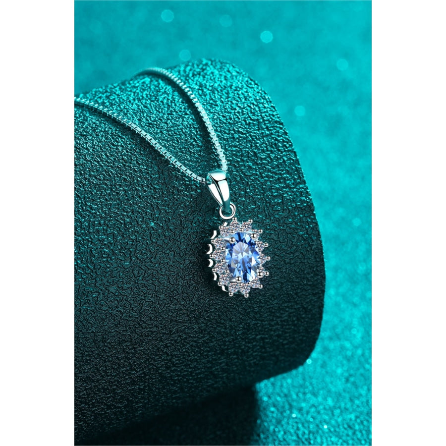 1 Carat Moissanite 925 Sterling Silver Necklace Sky Blue / One Size