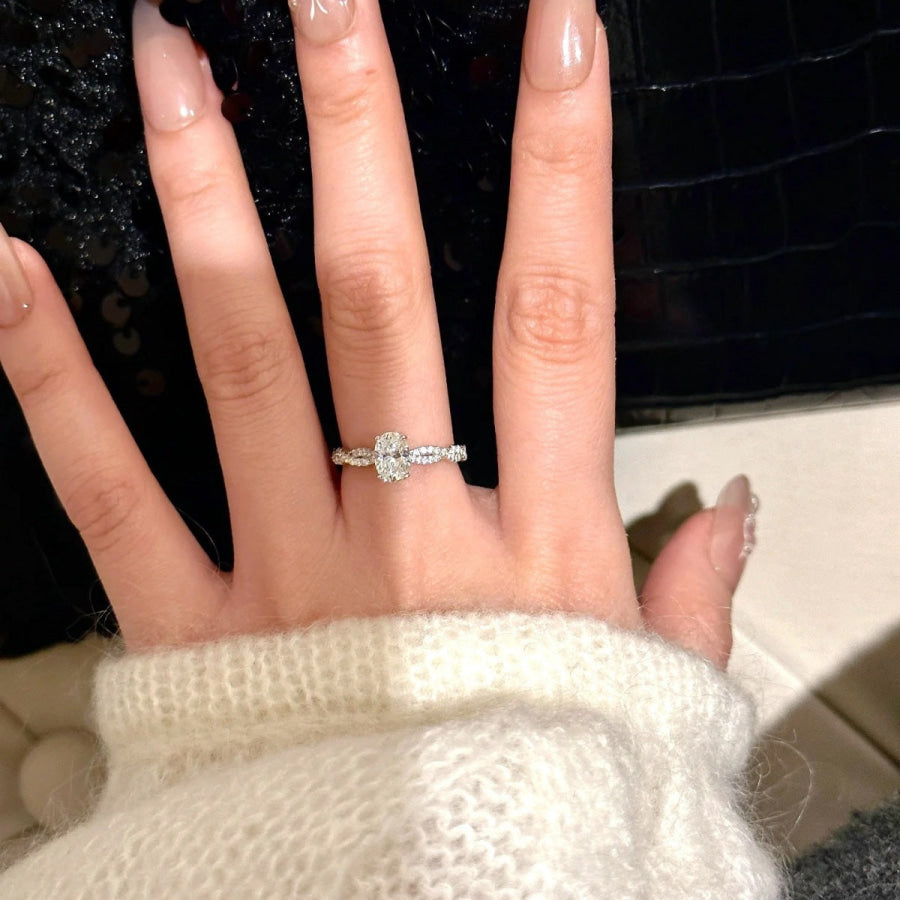1 Carat Moissanite 925 Sterling Silver Oval Ring Apparel and Accessories
