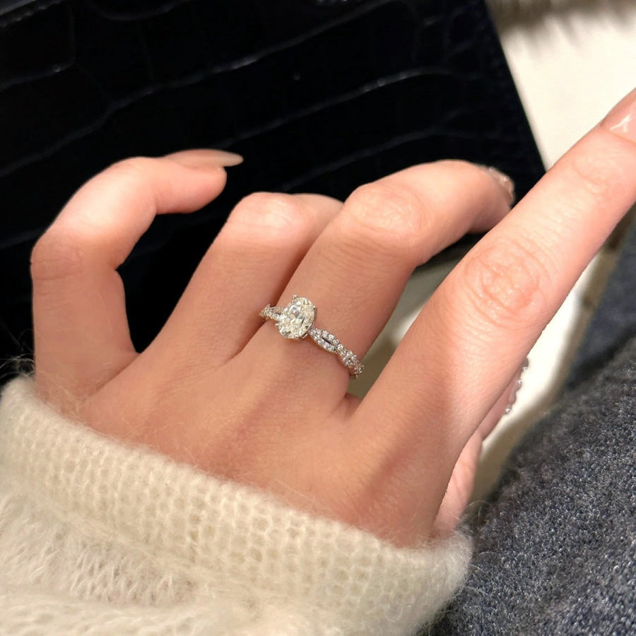 1 Carat Moissanite 925 Sterling Silver Oval Ring Silver / 5 Apparel and Accessories