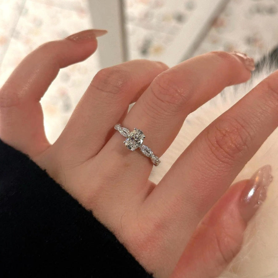 1 Carat Moissanite 925 Sterling Silver Oval Ring Apparel and Accessories