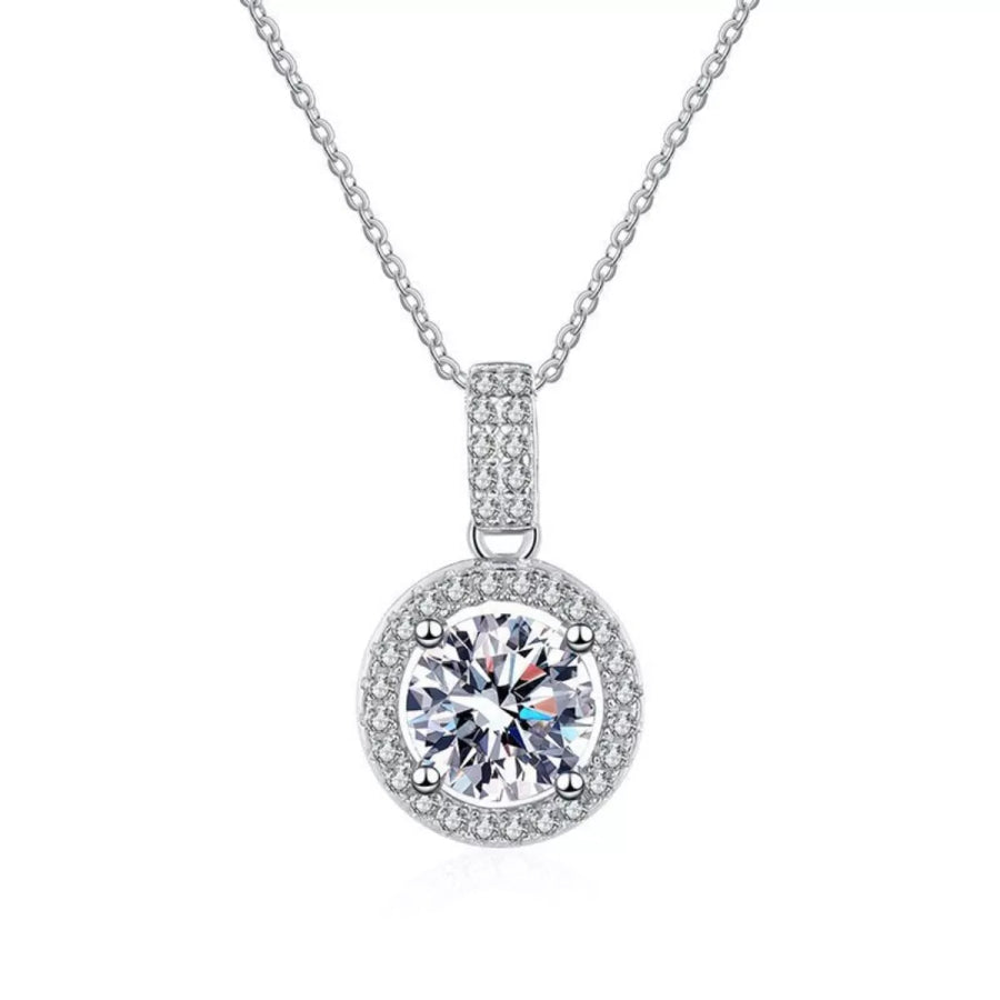1 Carat Moissanite 925 Sterling Silver Pendant Necklace Silver / One Size Apparel and Accessories