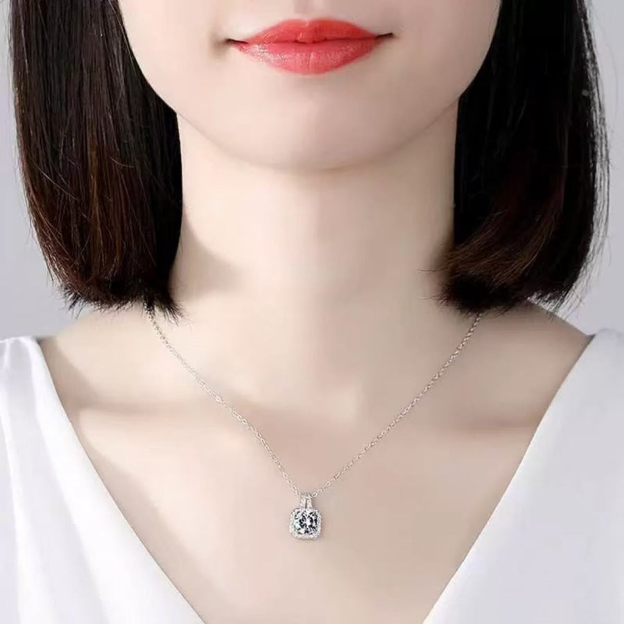 1 Carat Moissanite 925 Sterling Silver Pendant Necklace Silver / One Size Apparel and Accessories
