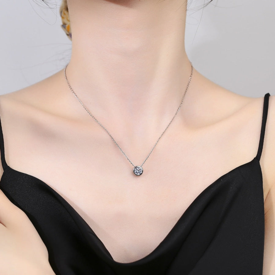 1 Carat Moissanite 925 Sterling Silver Pendant Necklace Silver / One Size Apparel and Accessories