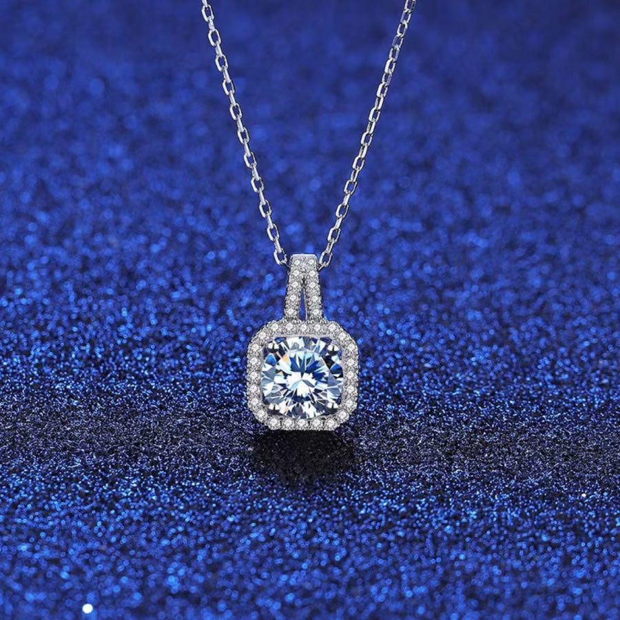 1 Carat Moissanite 925 Sterling Silver Pendant Necklace Silver / One Size Apparel and Accessories
