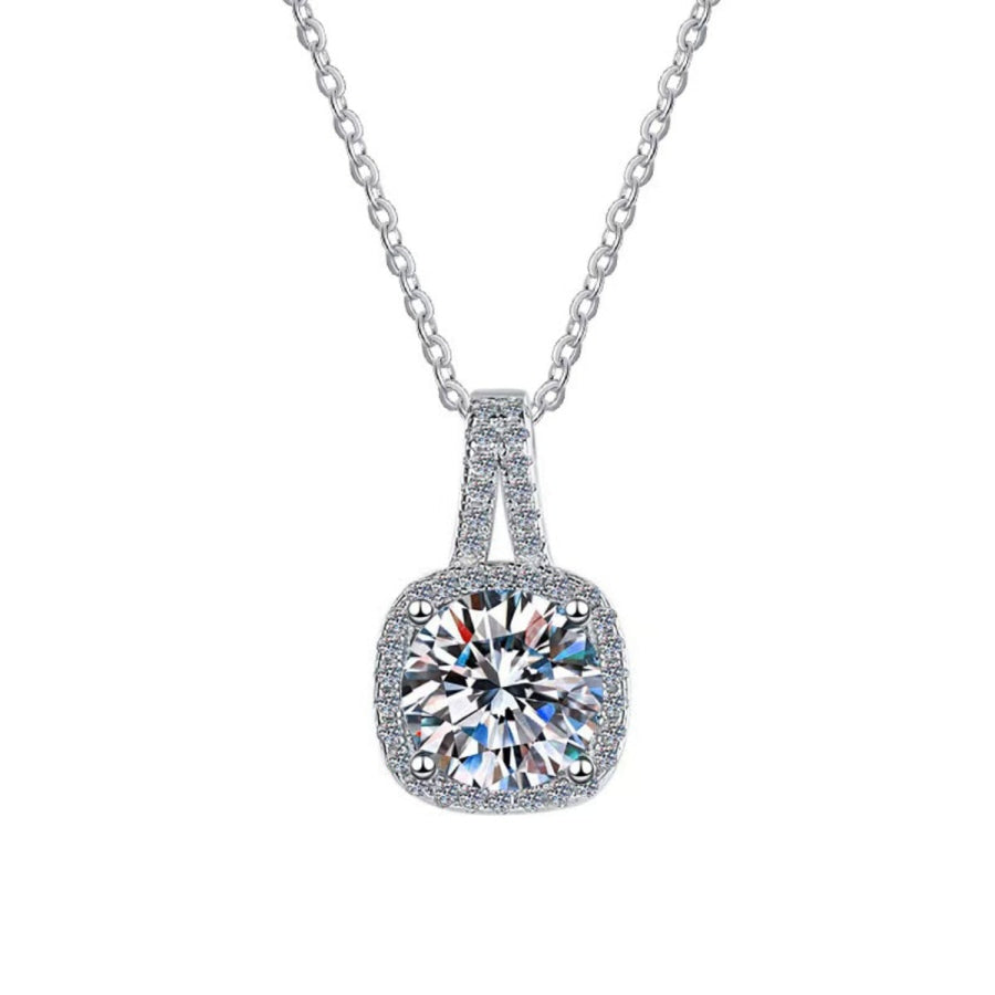 1 Carat Moissanite 925 Sterling Silver Pendant Necklace Silver / One Size Apparel and Accessories