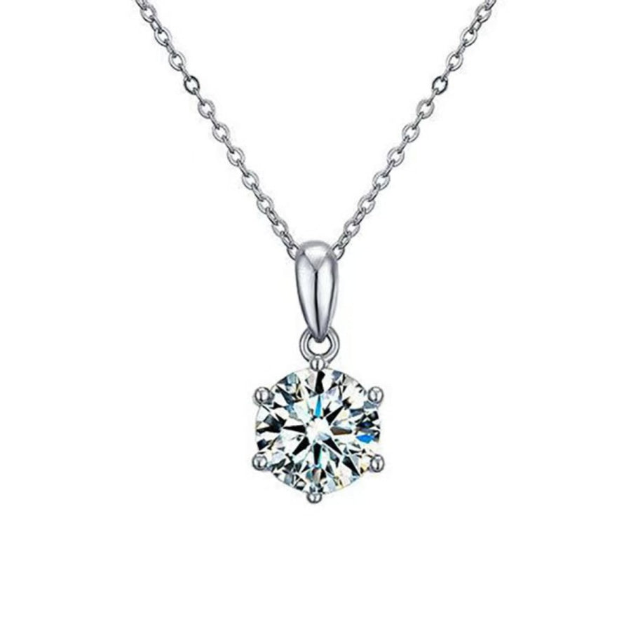1 Carat Moissanite 925 Sterling Silver Pendant Necklace Silver / One Size Apparel and Accessories