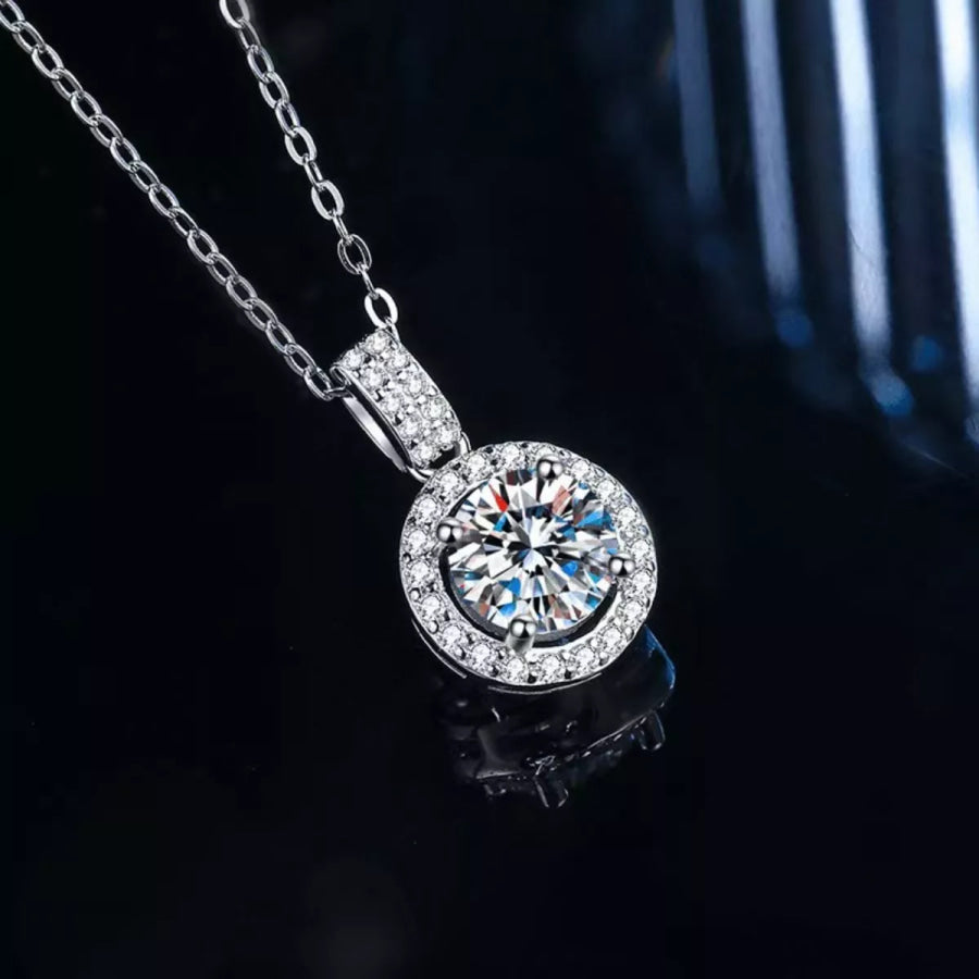 1 Carat Moissanite 925 Sterling Silver Pendant Necklace Silver / One Size Apparel and Accessories