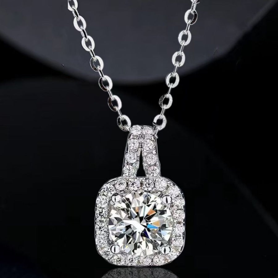 1 Carat Moissanite 925 Sterling Silver Pendant Necklace Silver / One Size Apparel and Accessories
