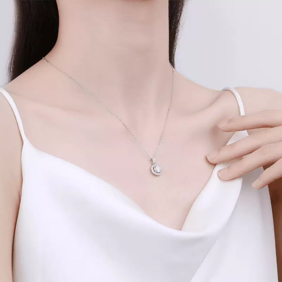1 Carat Moissanite 925 Sterling Silver Pendant Necklace Silver / One Size Apparel and Accessories