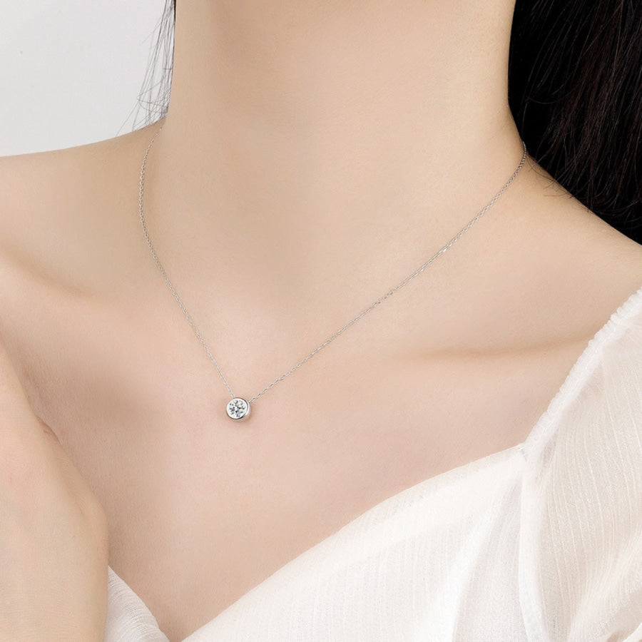 1 Carat Moissanite 925 Sterling Silver Pendant Necklace Silver / One Size Apparel and Accessories