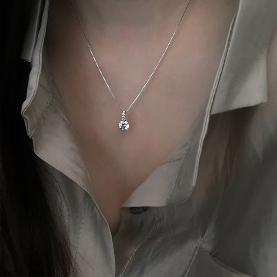 1 Carat Moissanite 925 Sterling Silver Pendant Necklace Silver / One Size Apparel and Accessories
