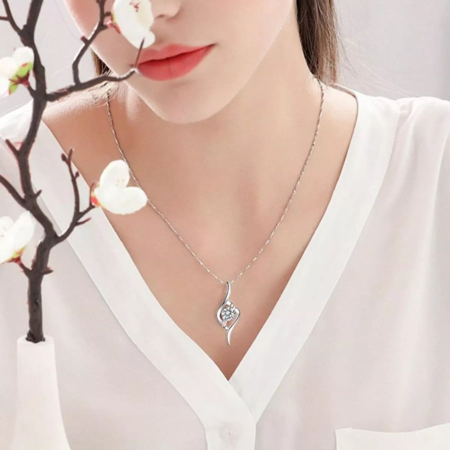 1 Carat Moissanite 925 Sterling Silver Pendant Necklace Silver / One Size Apparel and Accessories