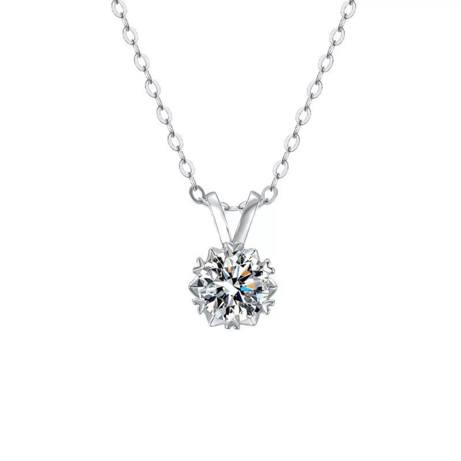 1 Carat Moissanite 925 Sterling Silver Pendant Necklace Silver / One Size Apparel and Accessories