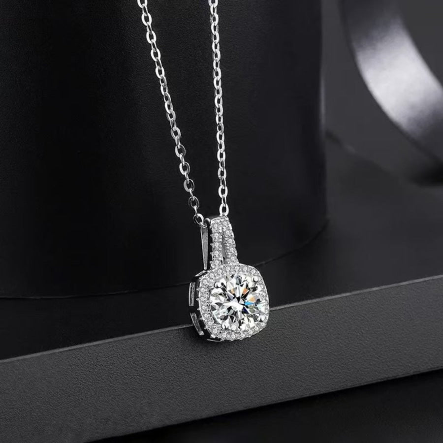 1 Carat Moissanite 925 Sterling Silver Pendant Necklace Silver / One Size Apparel and Accessories