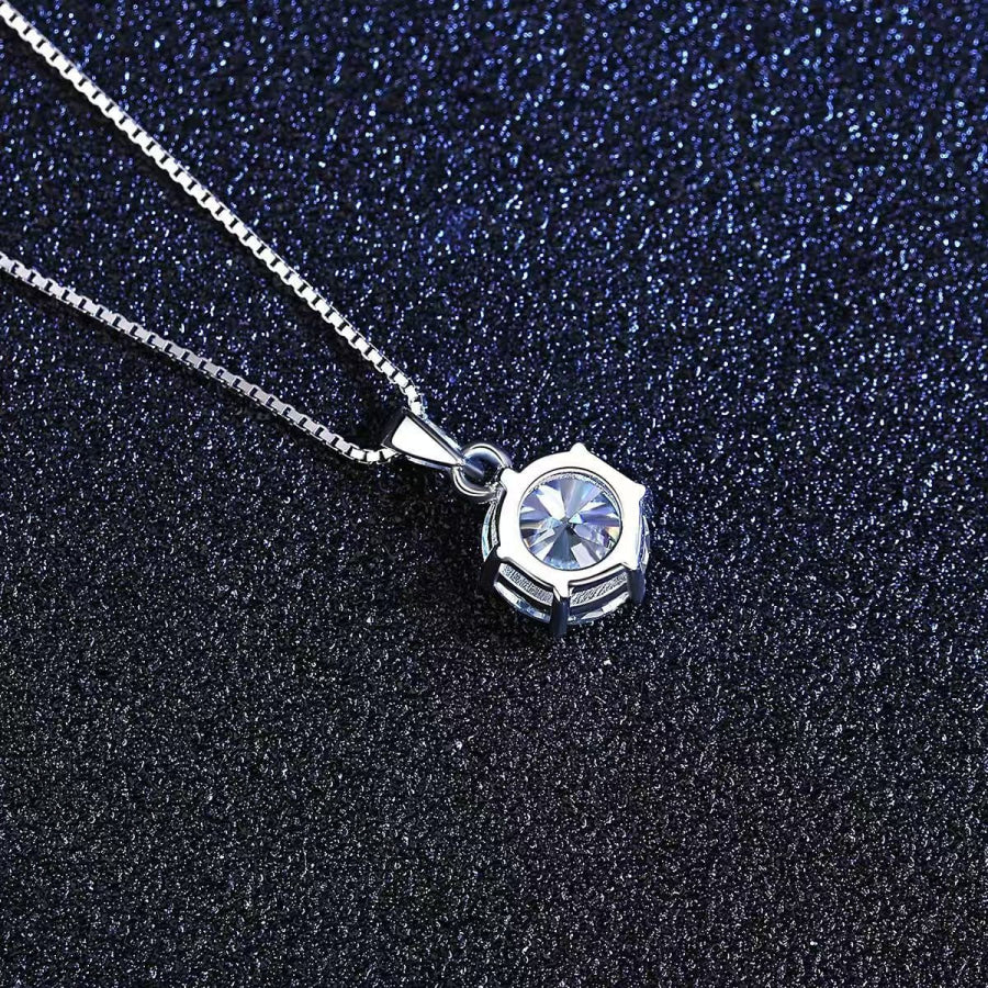 1 Carat Moissanite 925 Sterling Silver Pendant Necklace Silver / One Size Apparel and Accessories