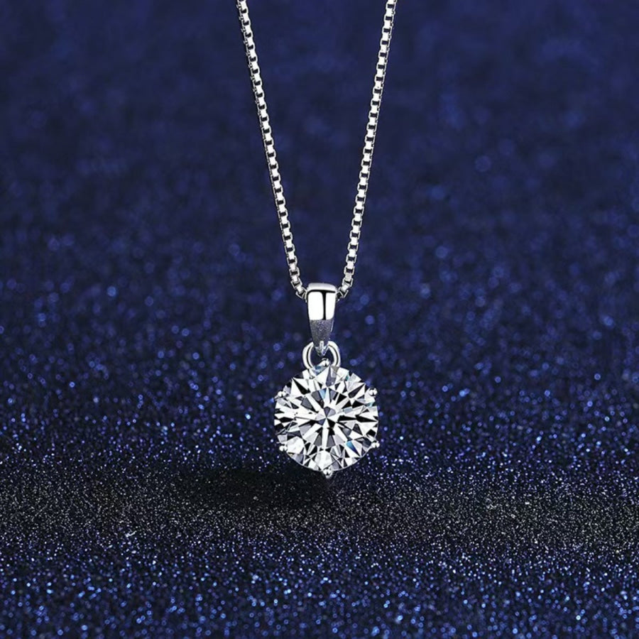 1 Carat Moissanite 925 Sterling Silver Pendant Necklace Silver / One Size Apparel and Accessories