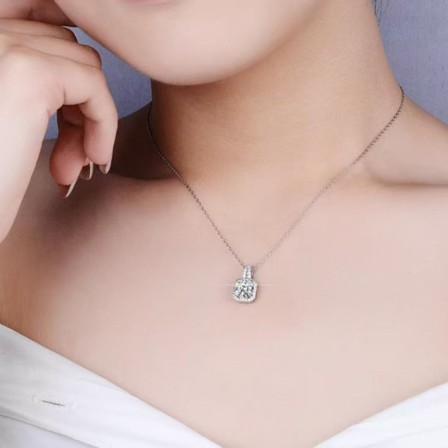1 Carat Moissanite 925 Sterling Silver Pendant Necklace Silver / One Size Apparel and Accessories
