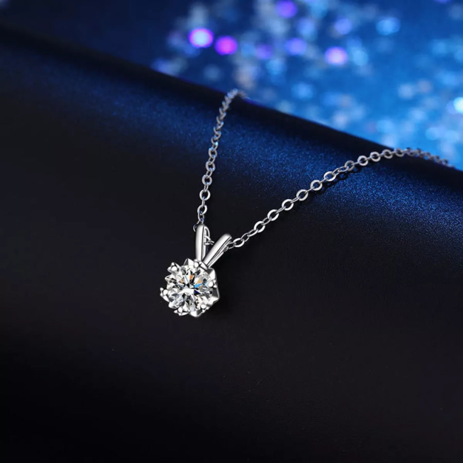 1 Carat Moissanite 925 Sterling Silver Pendant Necklace Silver / One Size Apparel and Accessories