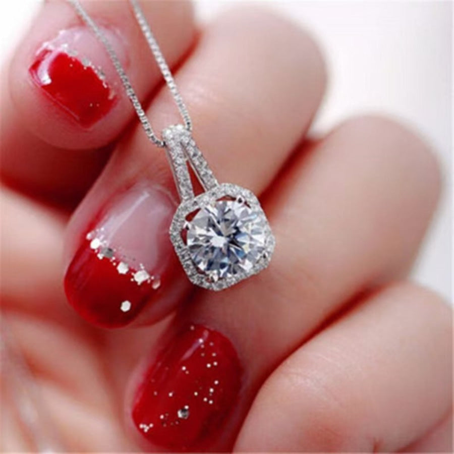 1 Carat Moissanite 925 Sterling Silver Pendant Necklace Silver / One Size Apparel and Accessories