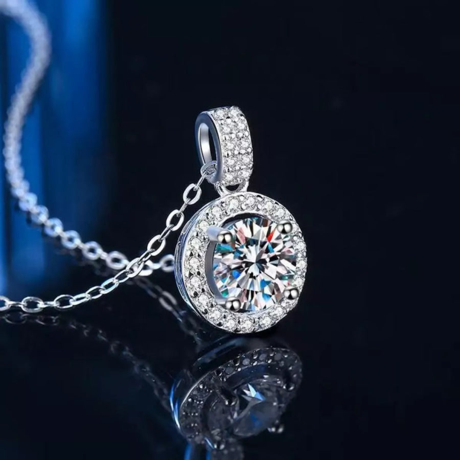 1 Carat Moissanite 925 Sterling Silver Pendant Necklace Silver / One Size Apparel and Accessories