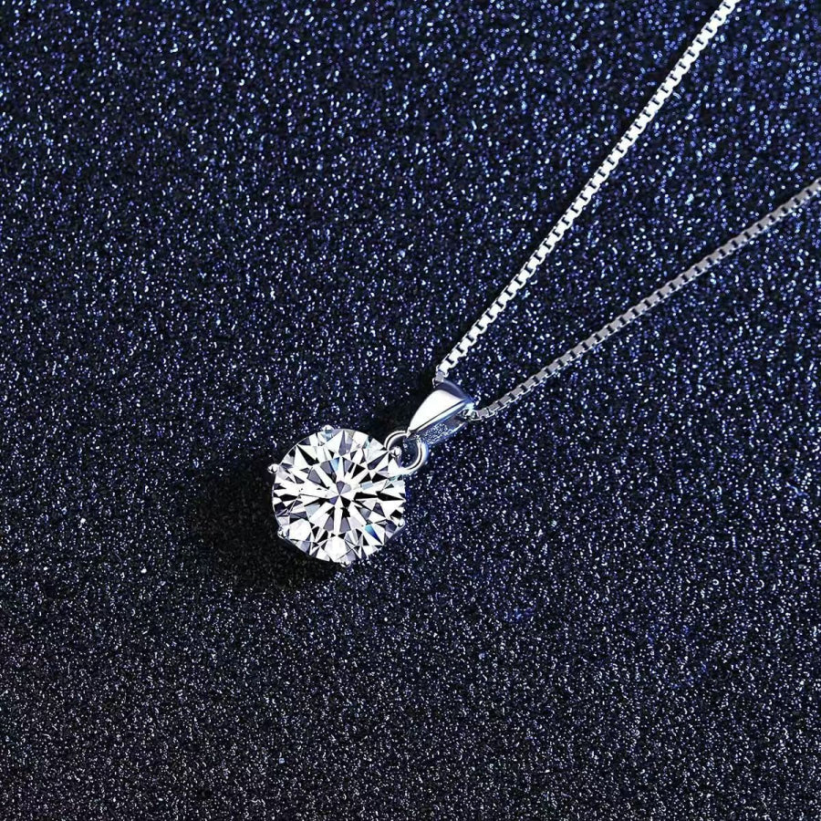1 Carat Moissanite 925 Sterling Silver Pendant Necklace Silver / One Size Apparel and Accessories