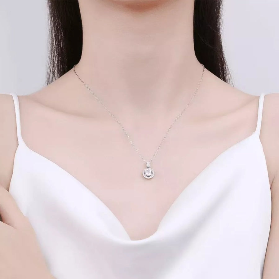 1 Carat Moissanite 925 Sterling Silver Pendant Necklace Silver / One Size Apparel and Accessories