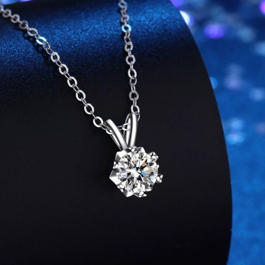 1 Carat Moissanite 925 Sterling Silver Pendant Necklace Silver / One Size Apparel and Accessories