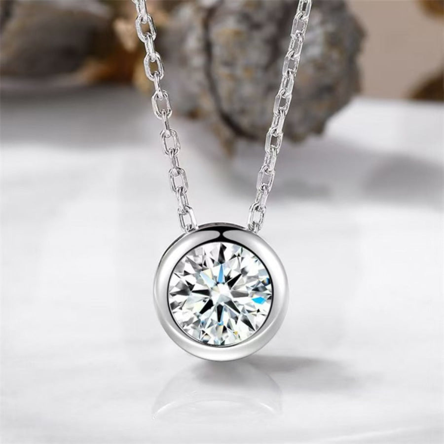 1 Carat Moissanite 925 Sterling Silver Pendant Necklace Silver / One Size Apparel and Accessories