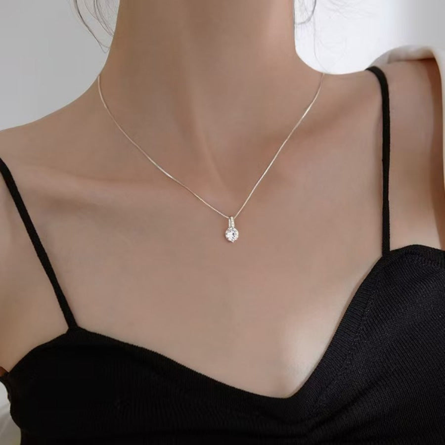 1 Carat Moissanite 925 Sterling Silver Pendant Necklace Silver / One Size Apparel and Accessories