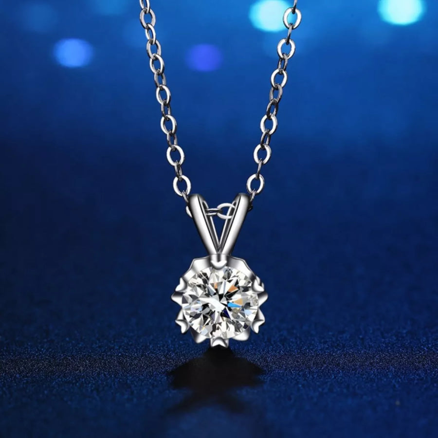 1 Carat Moissanite 925 Sterling Silver Pendant Necklace Silver / One Size Apparel and Accessories