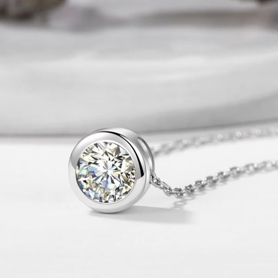 1 Carat Moissanite 925 Sterling Silver Pendant Necklace Silver / One Size Apparel and Accessories