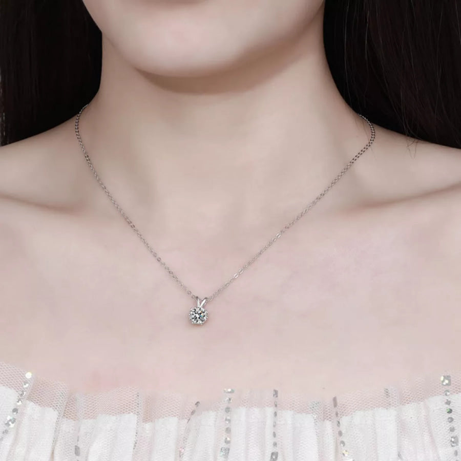 1 Carat Moissanite 925 Sterling Silver Pendant Necklace Silver / One Size Apparel and Accessories