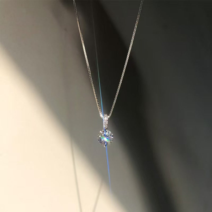 1 Carat Moissanite 925 Sterling Silver Pendant Necklace Silver / One Size Apparel and Accessories