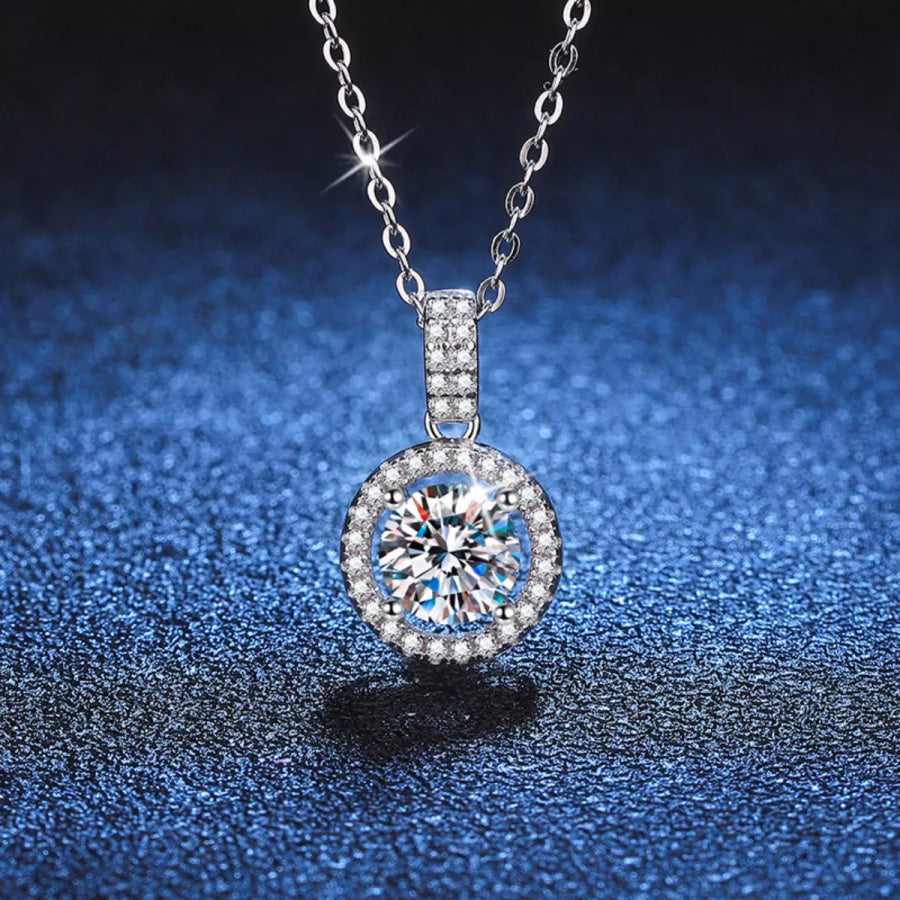 1 Carat Moissanite 925 Sterling Silver Pendant Necklace Silver / One Size Apparel and Accessories