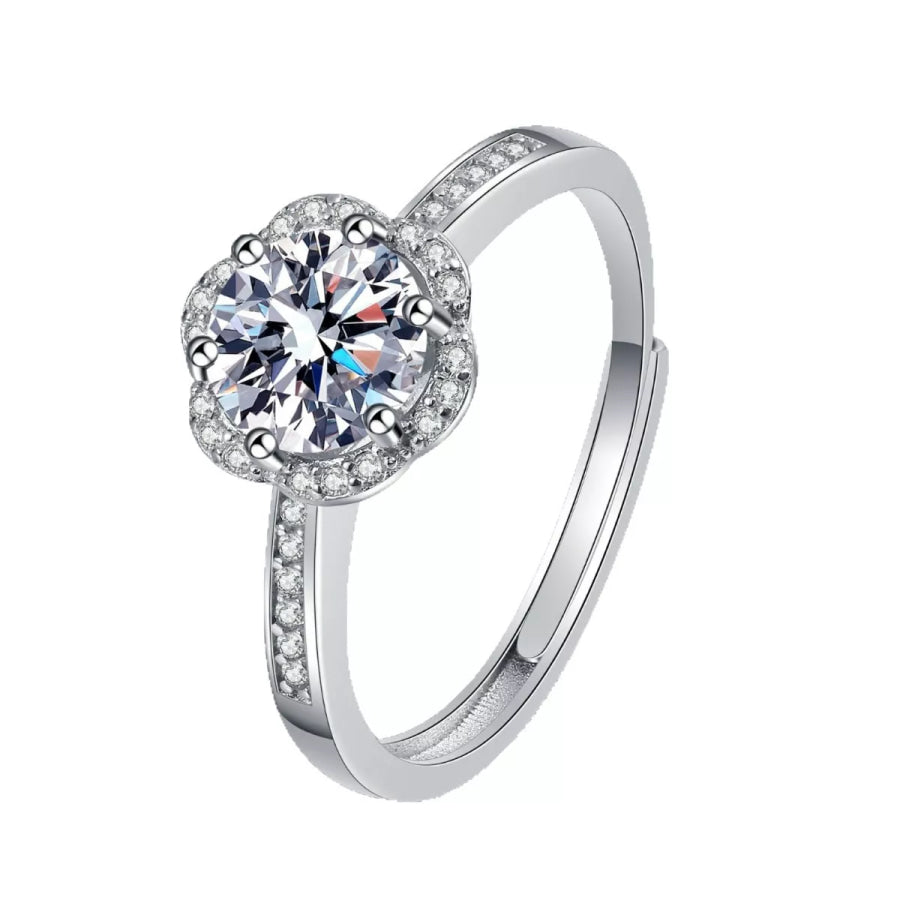 1 Carat Moissanite 925 Sterling Silver Ring Silver / One Size Apparel and Accessories