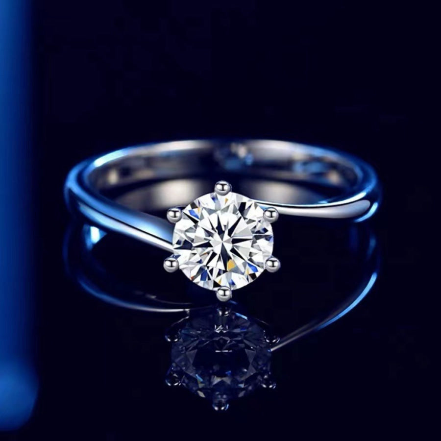 1 Carat Moissanite 925 Sterling Silver Ring Silver / One Size Apparel and Accessories