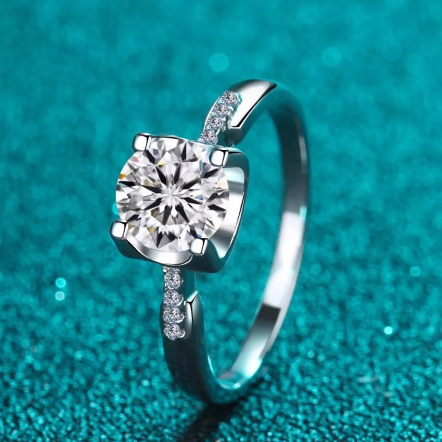 1 Carat Moissanite 925 Sterling Silver Ring Silver / One Size Apparel and Accessories
