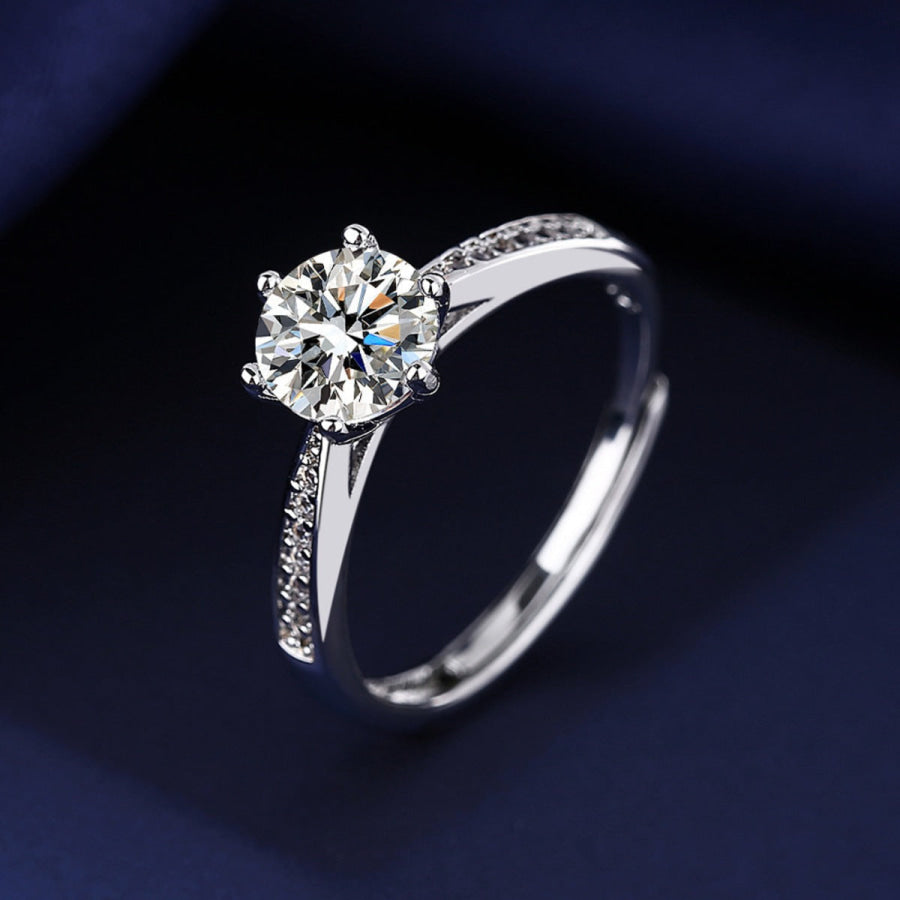 1 Carat Moissanite 925 Sterling Silver Ring Silver / One Size Apparel and Accessories
