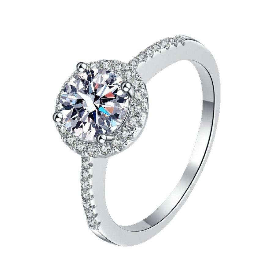 1 Carat Moissanite 925 Sterling Silver Ring Silver / One Size Apparel and Accessories