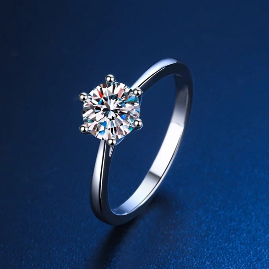 1 Carat Moissanite 925 Sterling Silver Ring Silver / One Size Apparel and Accessories