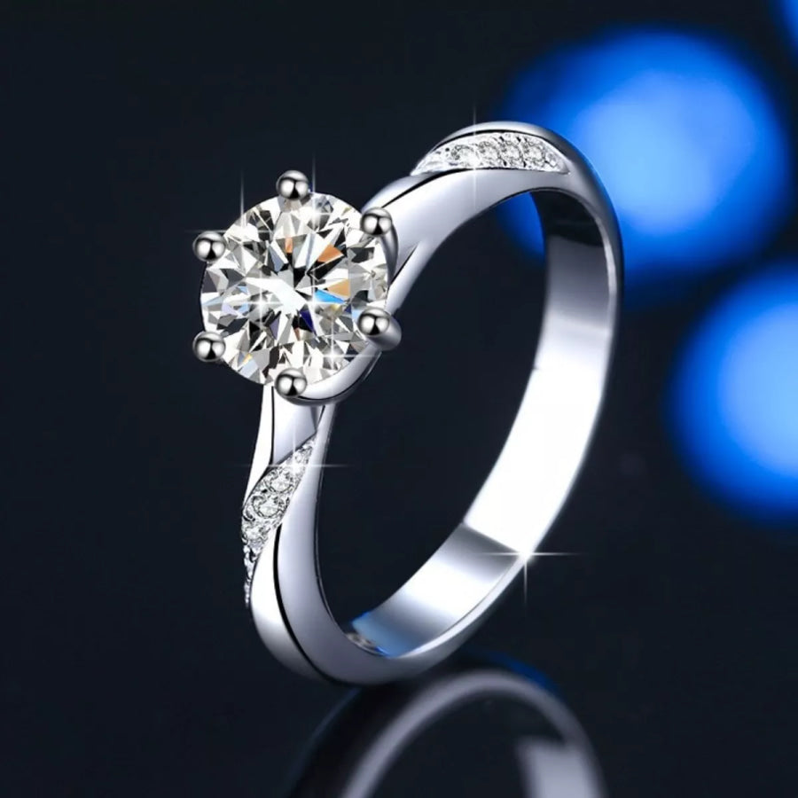 1 Carat Moissanite 925 Sterling Silver Ring Silver / One Size Apparel and Accessories