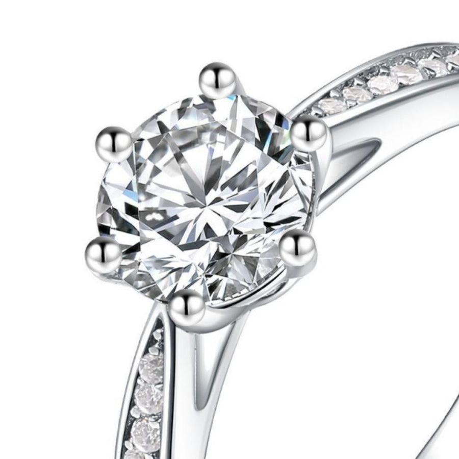 1 Carat Moissanite 925 Sterling Silver Ring Silver / One Size Apparel and Accessories